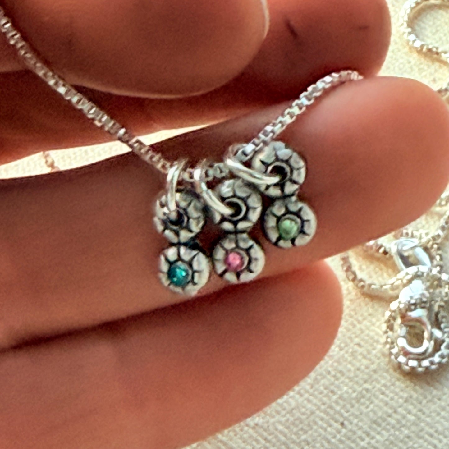 Teeny Tiny Sterling Silver Birthstone Flower Charm Necklace | Minimalist Mom Necklace | Drake Designs Jewelry
