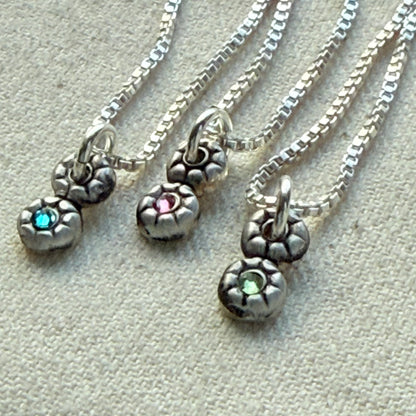 Teeny Tiny Sterling Silver Birthstone Flower Charm Necklace | Minimalist Mom Necklace | Drake Designs Jewelry