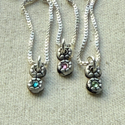 Teeny Tiny Sterling Silver Birthstone Flower Charm Necklace | Minimalist Mom Necklace | Drake Designs Jewelry