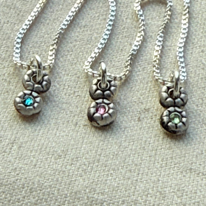 Teeny Tiny Sterling Silver Birthstone Flower Charm Necklace | Minimalist Mom Necklace | Drake Designs Jewelry