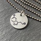Molecule serotonin necklace gift for chemist or scientist. STEM chemistry jewelry for her. Drake Designs Jewelry
