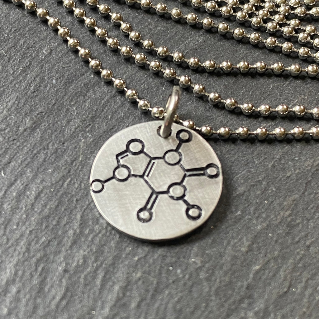 Caffeine molecule necklace. science gift for her.  chemistry jewelry. drake designs jewelry 