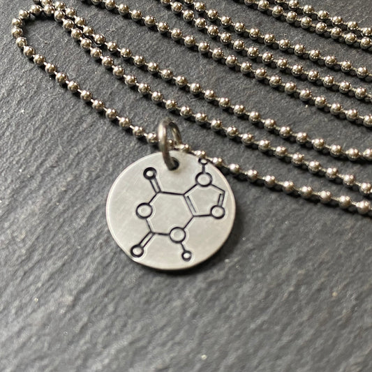 chocolate molecule necklace. science jewelry chemistry gift for her. drake designs jewelry