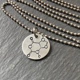 chocolate molecule necklace. chemistry jewelry science gift for her. drake designs jewelry