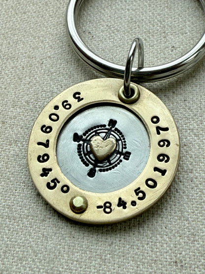 Personalized Compass Keychain with Custom Coordinates | silver and gold | Home is Where the Heart is | Graduation Gift | Drake Designs Jewelry