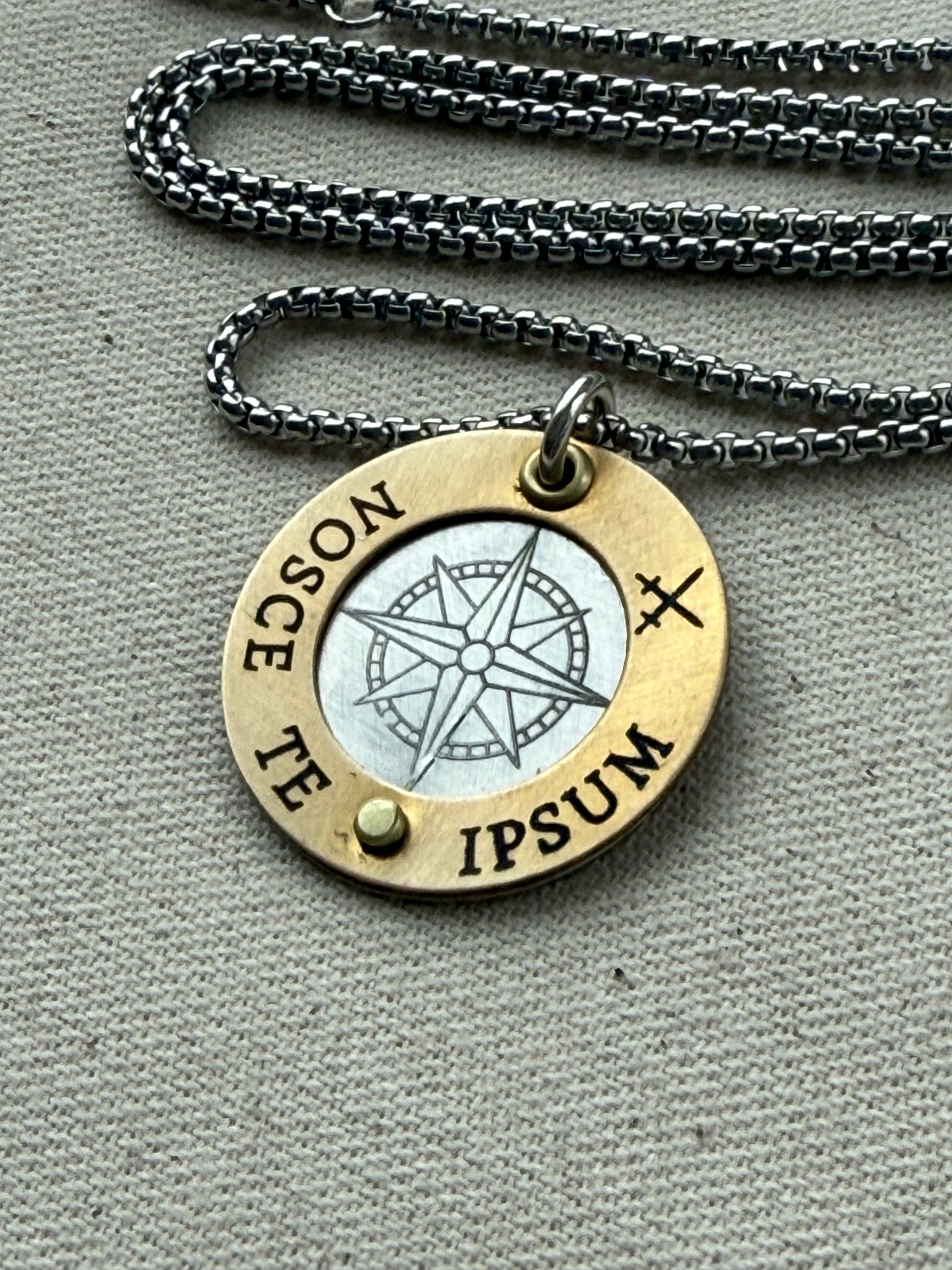 Nosce Te Ipsum Necklace - Sterling Silver and Golden Brass Latin Phrase Jewelry - Drake Designs Jewelry 