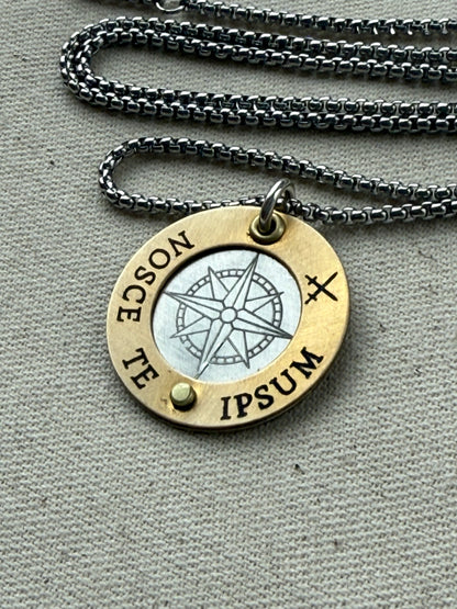 Nosce Te Ipsum Necklace - Sterling Silver and Golden Brass Latin Phrase Jewelry - Drake Designs Jewelry 