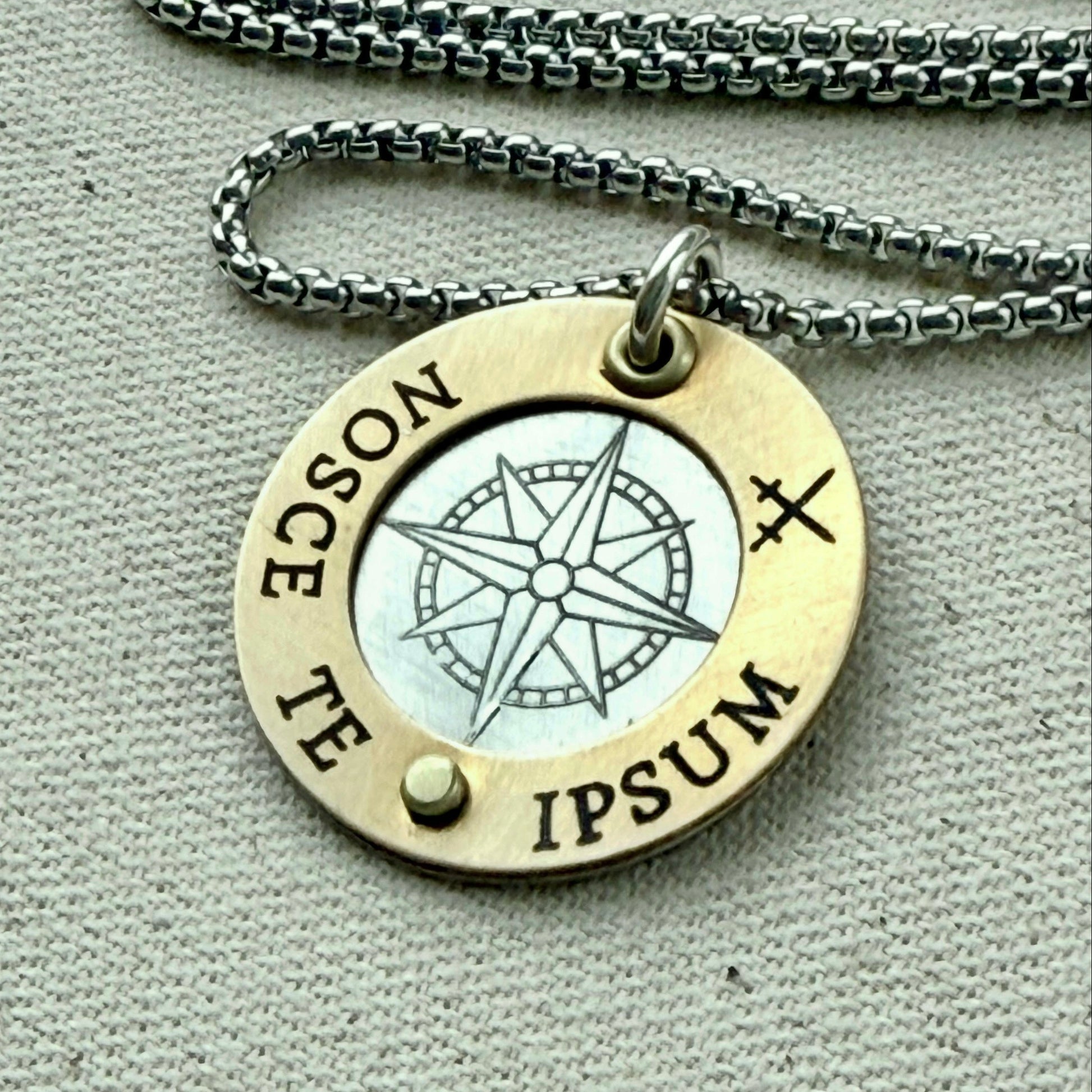 Nosce Te Ipsum Necklace - Sterling Silver and Golden Brass Latin Phrase Jewelry - Drake Designs Jewelry 