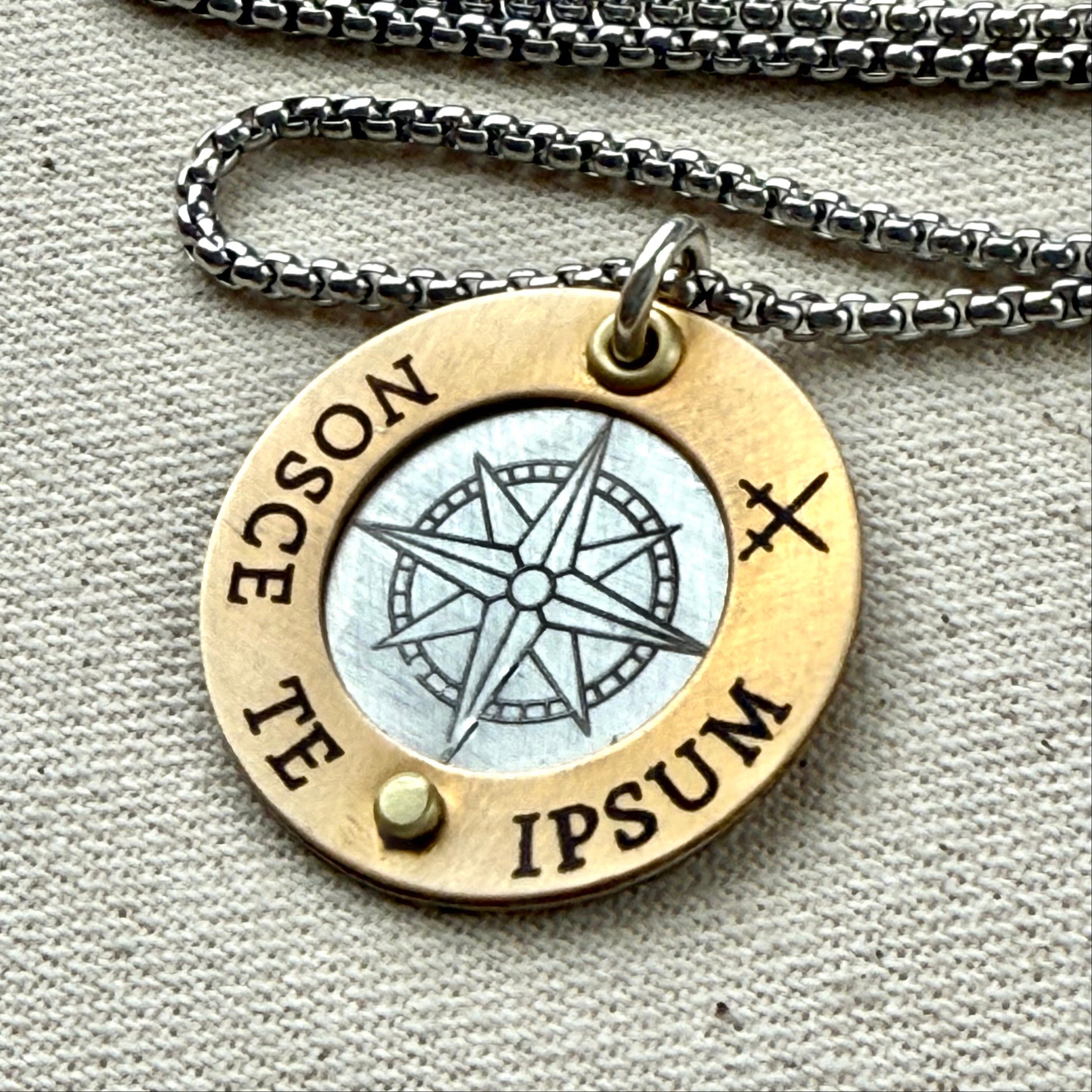 Nosce Te Ipsum Necklace - Sterling Silver and Golden Brass Latin Phrase Jewelry - Drake Designs Jewelry 