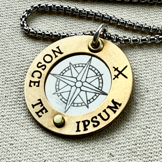 Nosce Te Ipsum Necklace - Sterling Silver and Golden Brass Latin Phrase Jewelry - Drake Designs Jewelry 