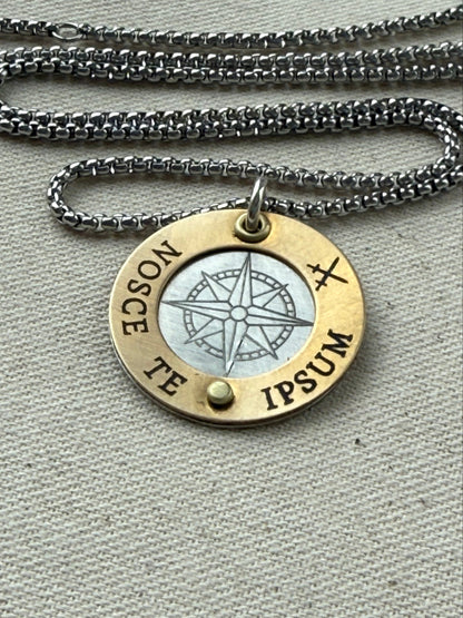 Nosce Te Ipsum Necklace - Sterling Silver and Golden Brass Latin Phrase Jewelry - Drake Designs Jewelry 