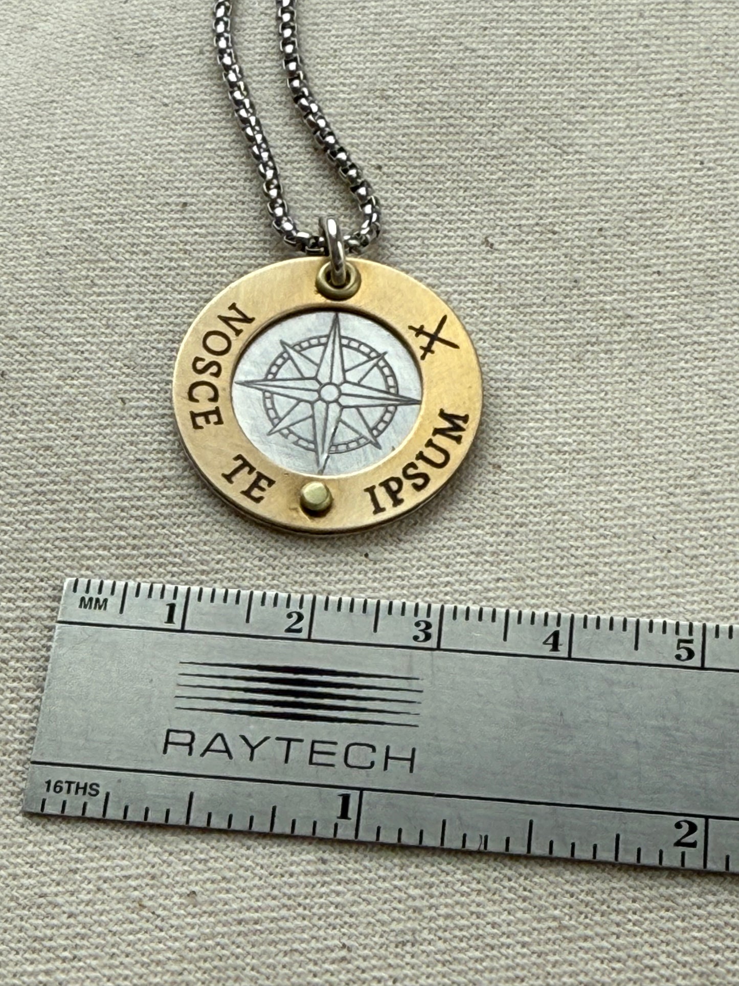 Nosce Te Ipsum Necklace - Sterling Silver and Golden Brass Pendant-  Latin Phrase Necklace - Know Thyself