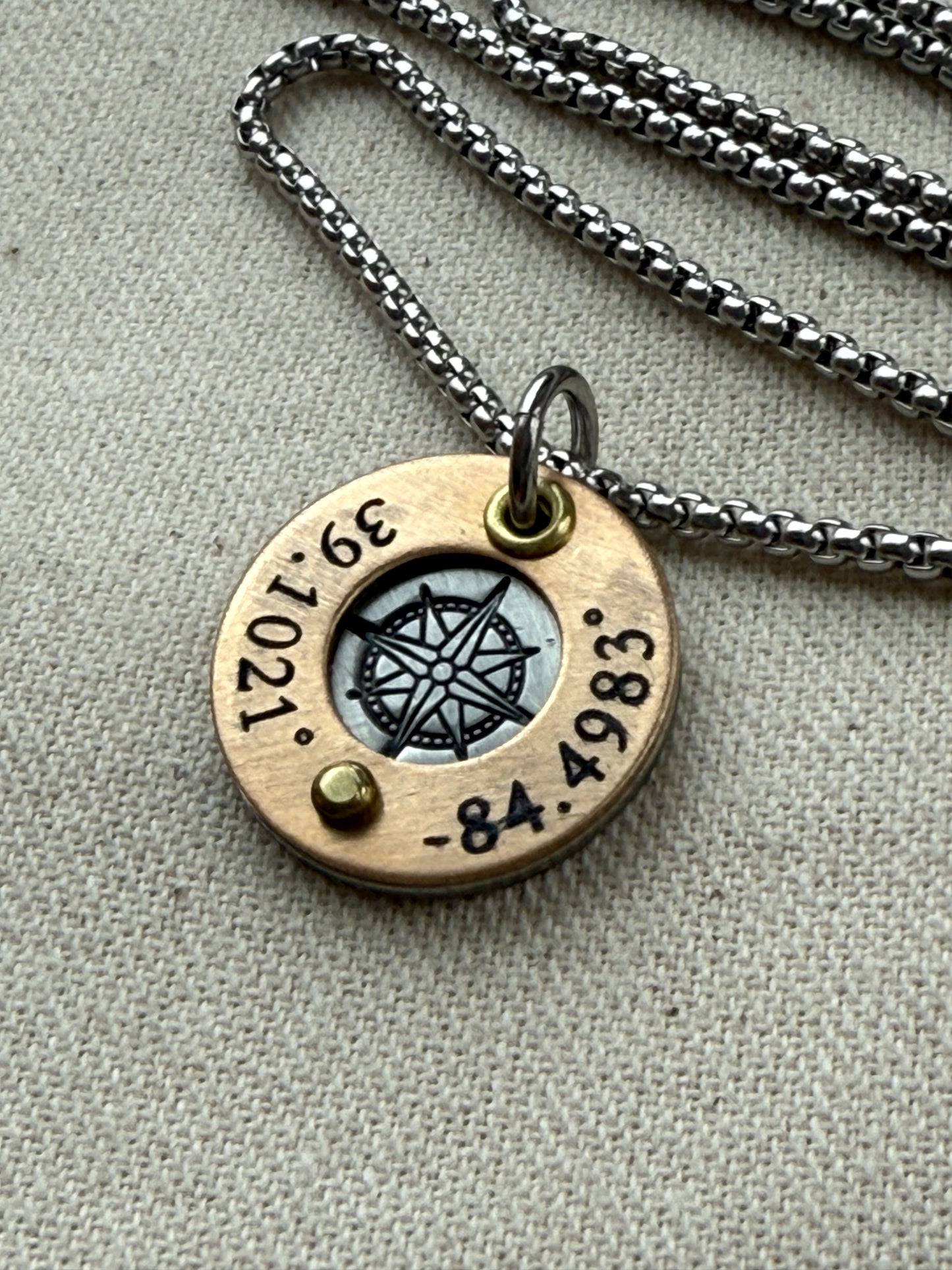 Personalized Necklace with Custom Coordinates  - Latitude Longitude Engraved in Mixed Metals