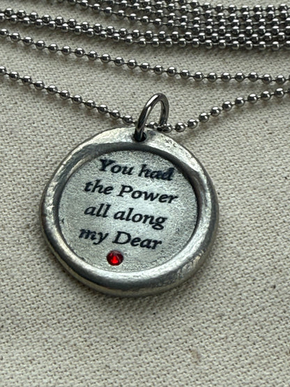 You had the Power all along my Dear wax seal necklace with ruby red hand set crystal - drake designs jewelry