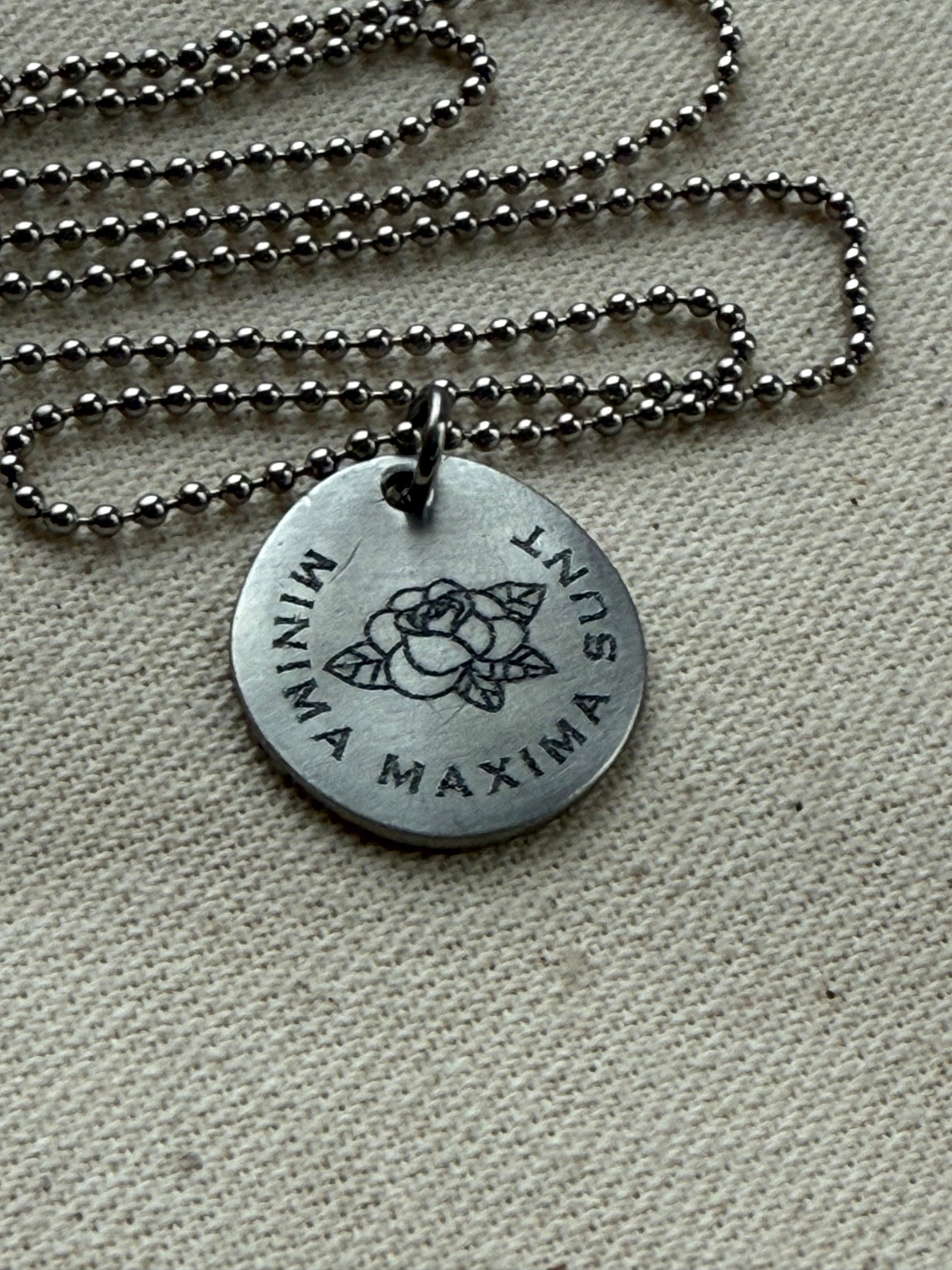 minima maxima sunt necklace - latin phrase jewelry -  the little things are the most important - drake designs jewelry