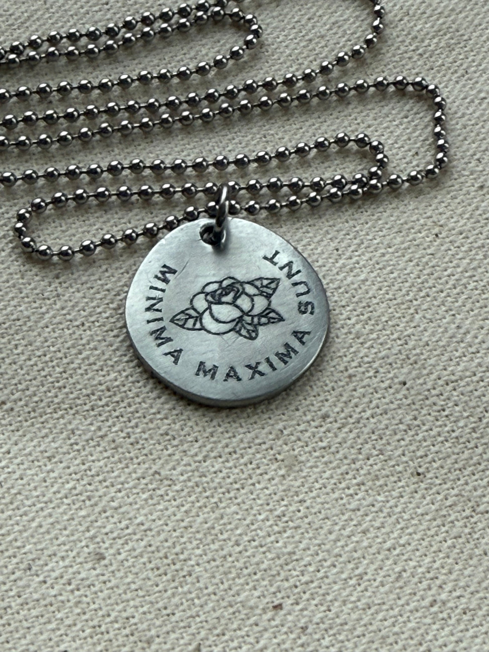 minima maxima sunt necklace - latin phrase jewelry -  the little things are the most important - drake designs jewelry
