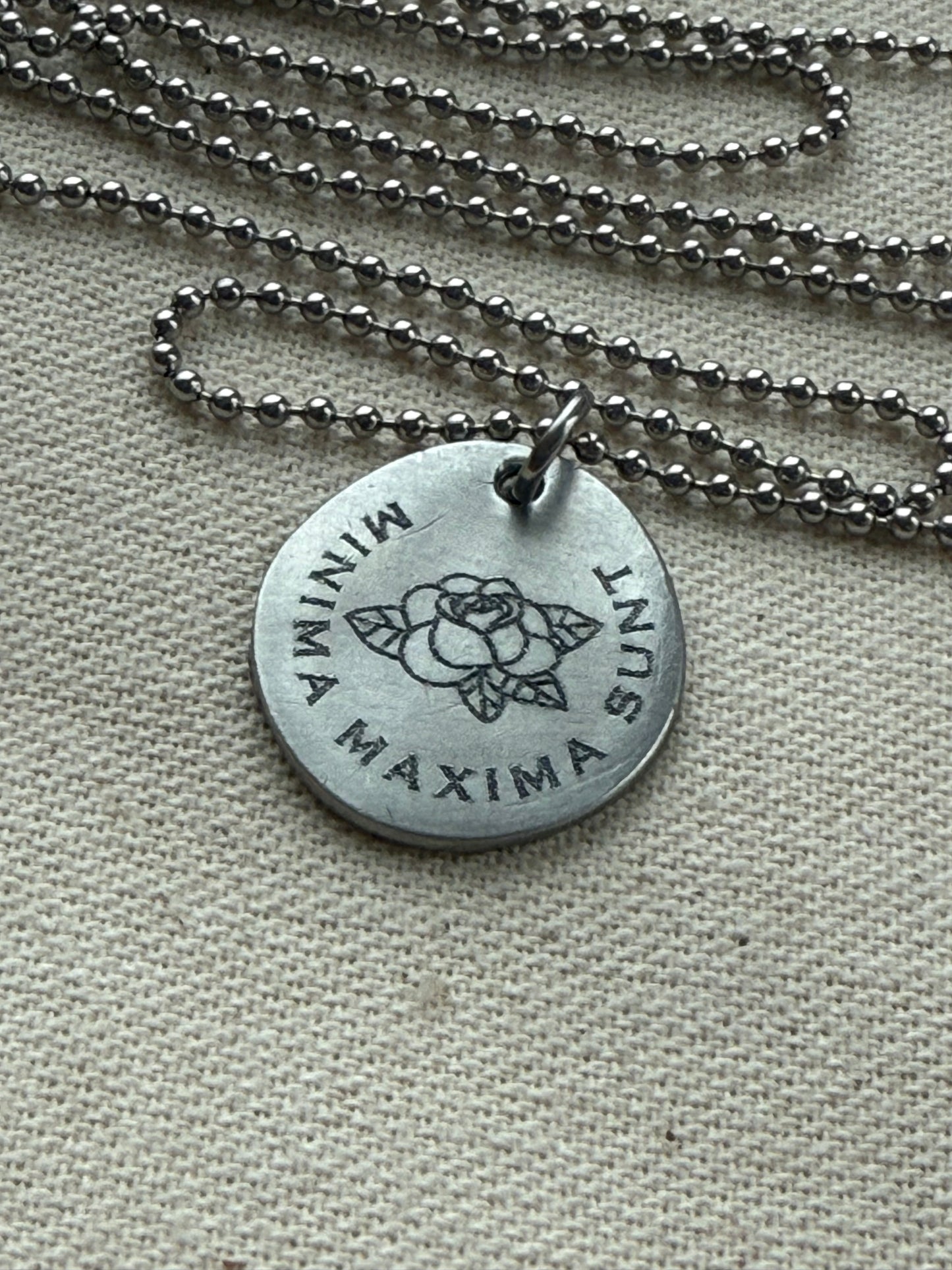 minima maxima sunt necklace - latin phrase jewelry -  the little things are the most important - drake designs jewelry
