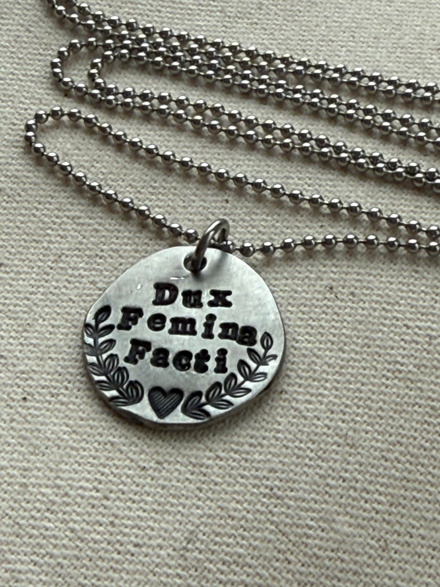 Dux Femina Facti -  Latin Phrase Necklace- a Woman was the Leader of the Deed - the Aneid (Copy) (Copy)