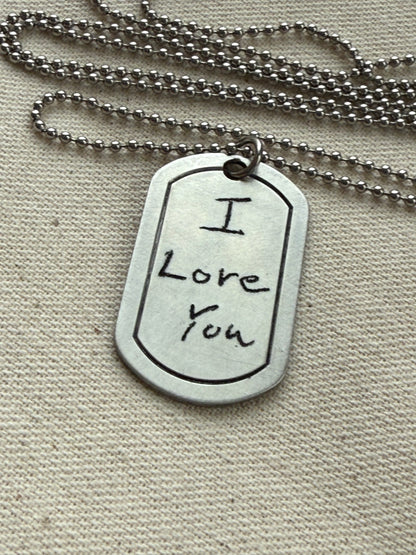 Actual Handwriting Necklace Personalized with Loved Ones Handwriting on Custom Dog Tag Style Pendant - drake designs jewelry
