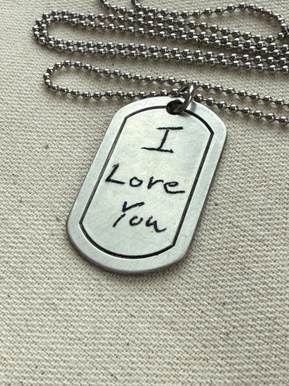 Actual Handwriting Necklace Personalized with Loved Ones Handwriting on Custom Dog Tag Style Pendant - drake designs jewelry