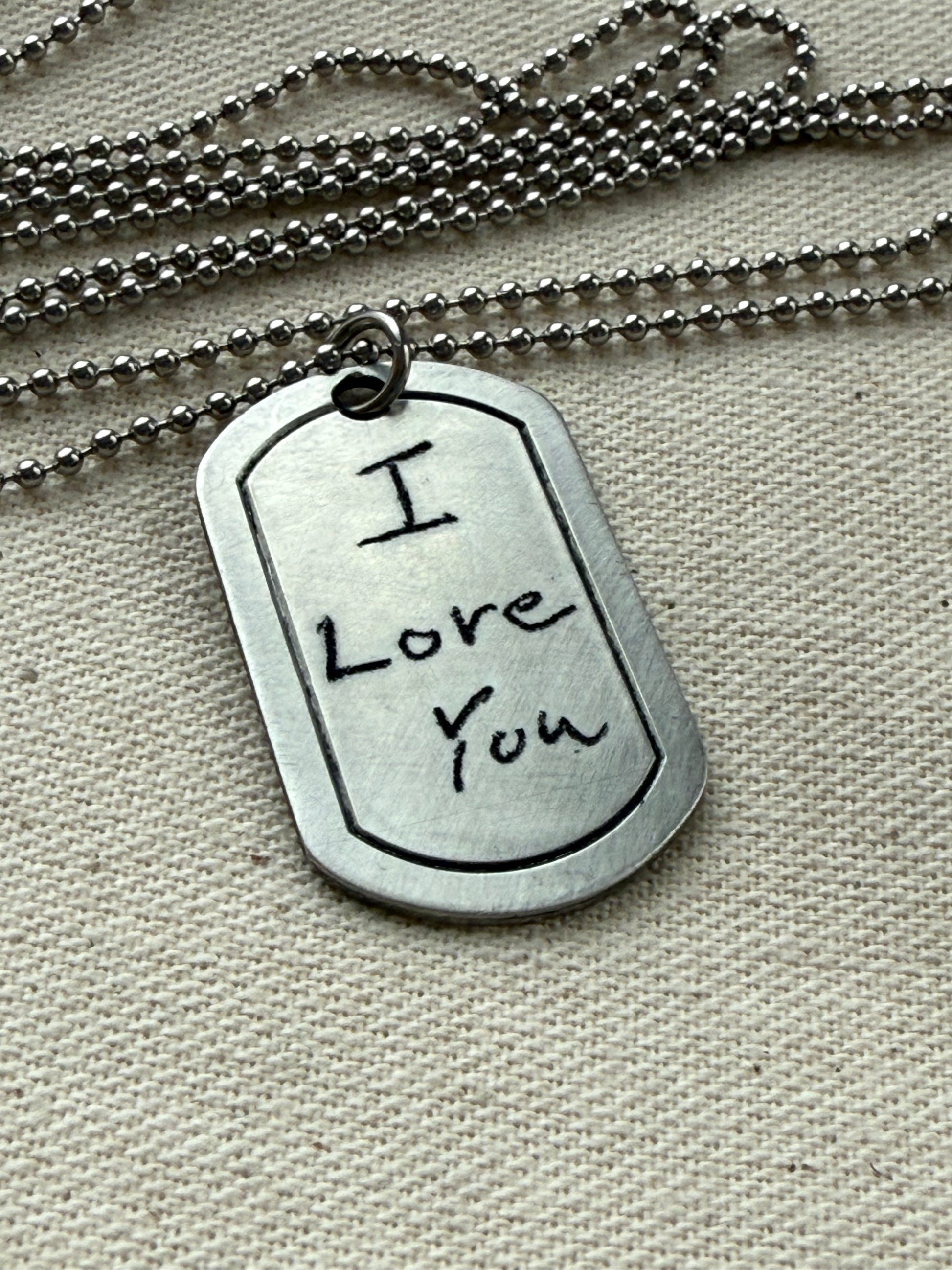 Actual Handwriting Necklace Personalized with Loved Ones Handwriting on Custom Dog Tag Style Pendant - drake designs jewelry
