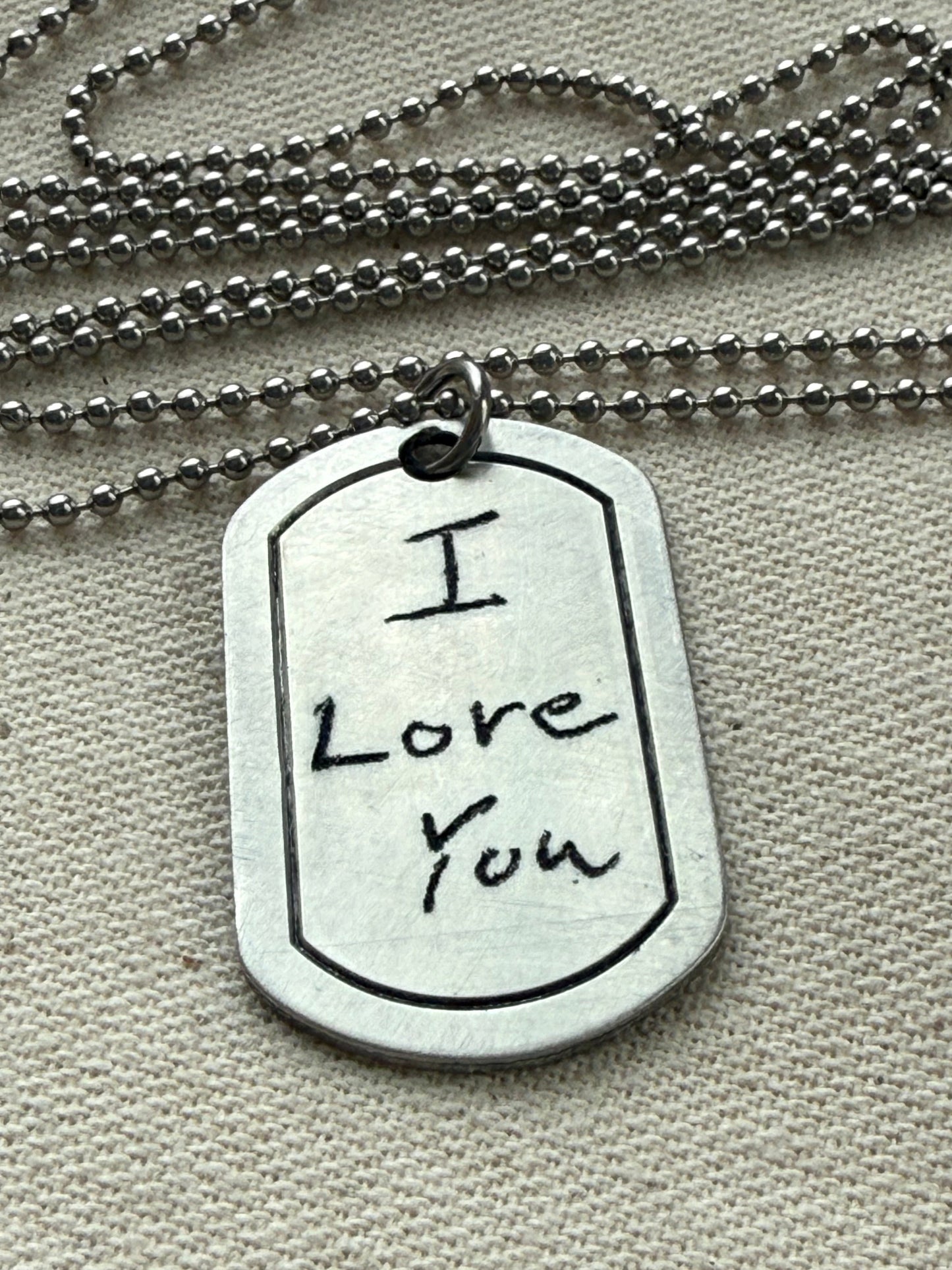 Actual Handwriting Necklace Personalized with Loved Ones Handwriting on Custom Dog Tag Style Pendant - drake designs jewelry