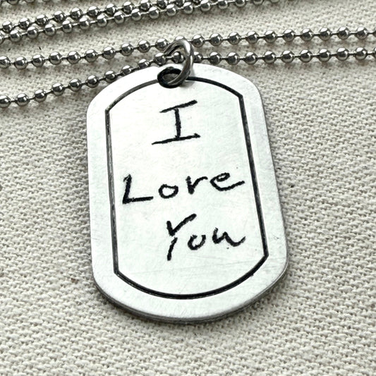 Actual Handwriting Necklace Personalized with Loved Ones Handwriting on Custom Dog Tag Style Pendant - drake designs jewelry