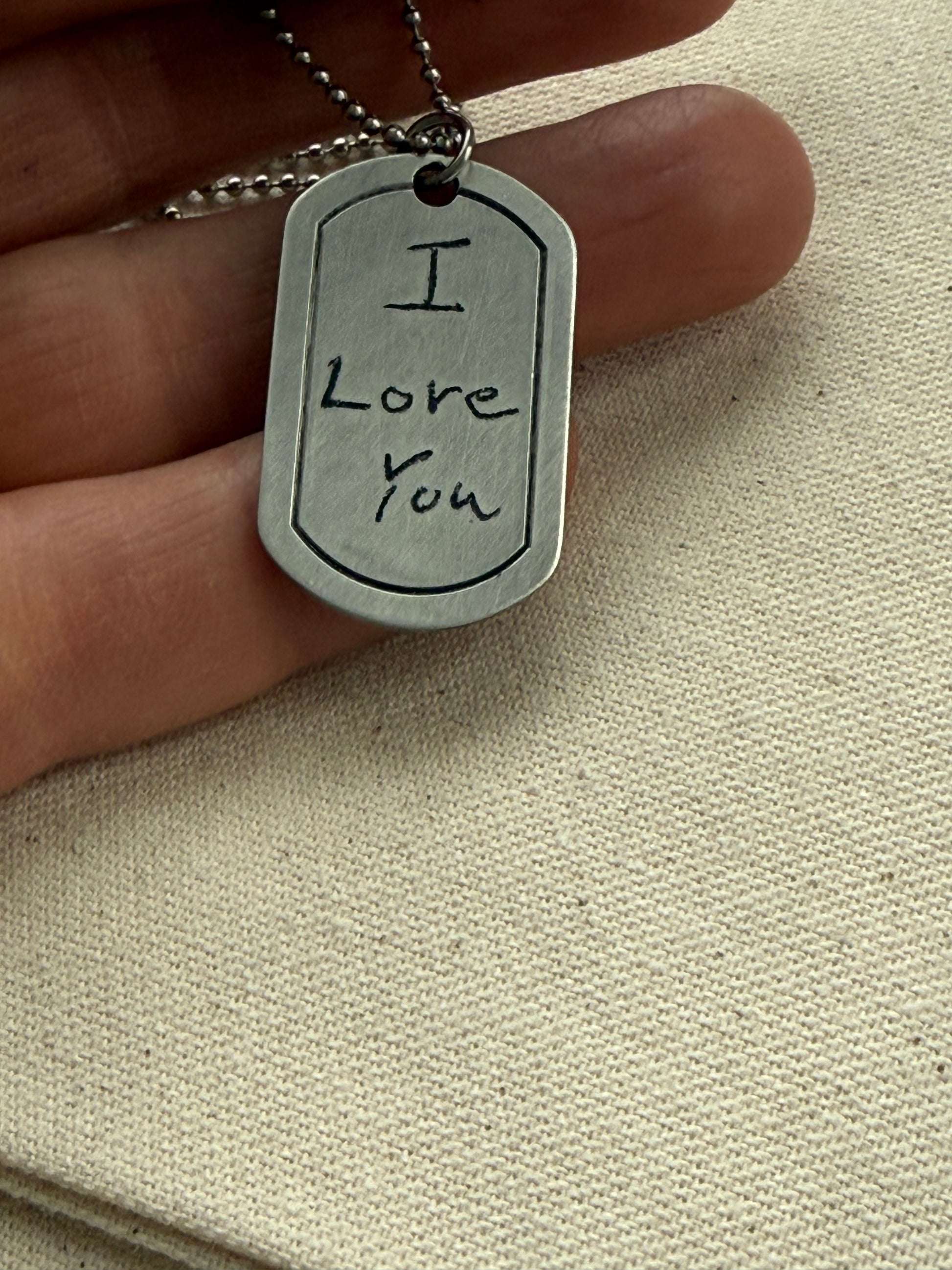 Actual Handwriting Necklace Personalized with Loved Ones Handwriting on Custom Dog Tag Style Pendant - drake designs jewelry
