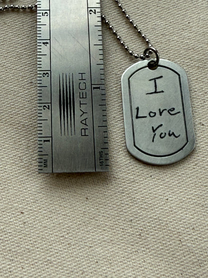 Actual Handwriting Necklace Personalized with Loved Ones Handwriting on Custom Dog Tag Style Pendant - drake designs jewelry