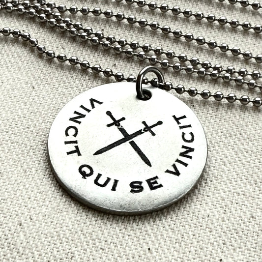 Vincit Qui Se Vincit-  Latin Phrase Necklace - He Conquers Who Conquers Himself - drake designs jewelry