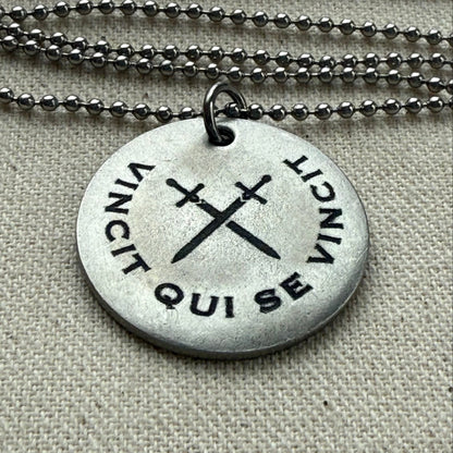 Vincit Qui Se Vincit-  Latin Phrase Necklace - He Conquers Who Conquers H