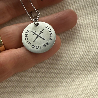 Vincit Qui Se Vincit-  Latin Phrase Necklace - He Conquers Who Conquers H