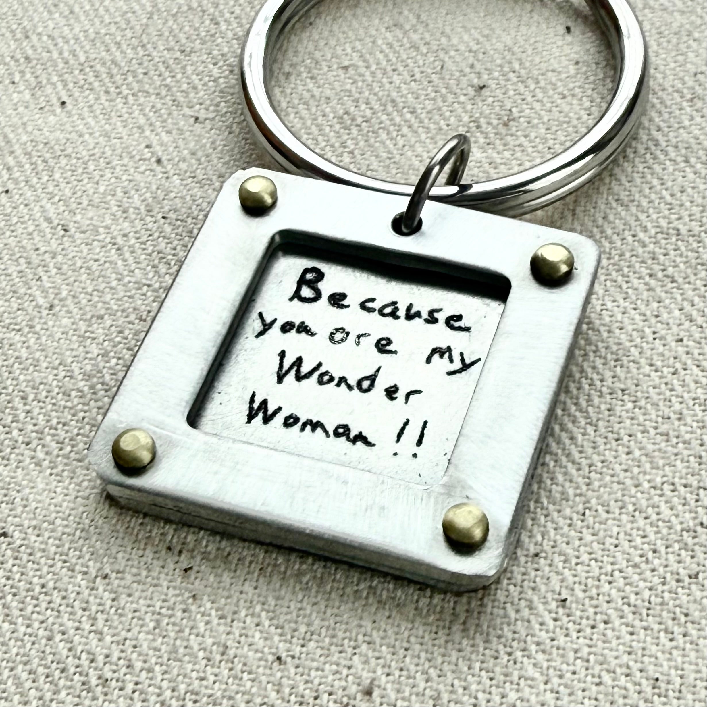Personalized Handwriting Keychain with Raised Border and Golden Brass ...