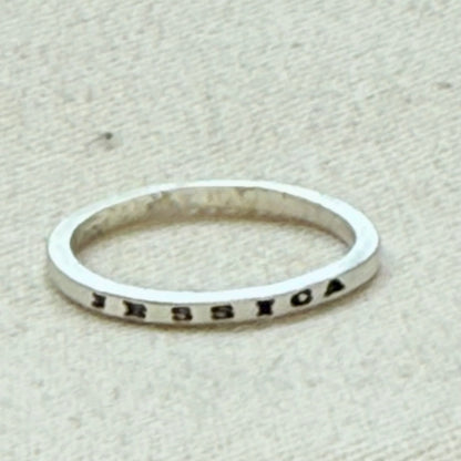 Solid sterling silver dainty but strong rings with custom name, micro mantra or words hand stamped poesy ring - drake designs jewelry