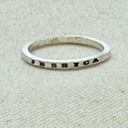  Solid sterling silver poesy rings with  micro mantra or kids names hand stamped poesy ring - drake designs jewelry