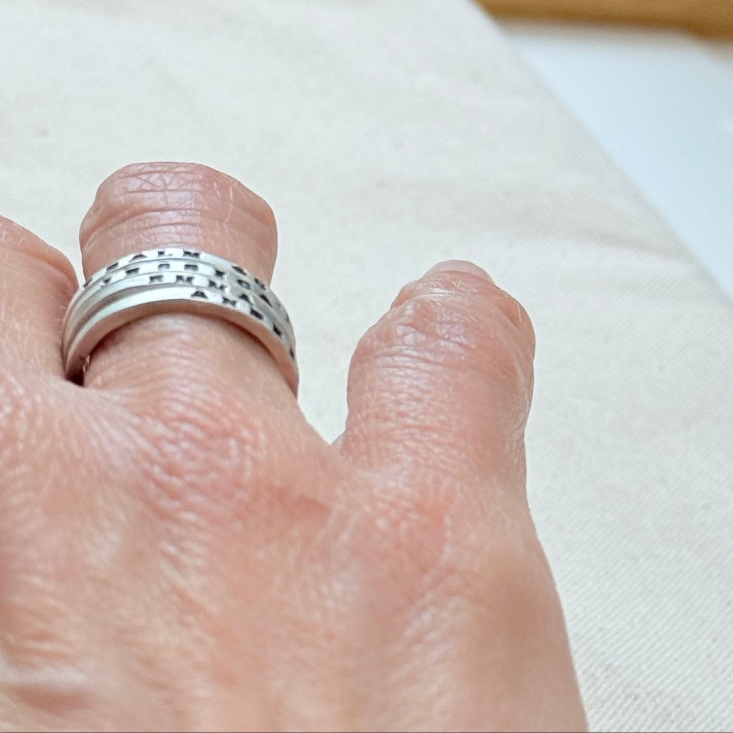 Solid sterling silver poesy rings with  micro mantra or kids names hand stamped poesy ring - drake designs jewelry