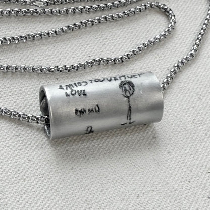 Actual handwriting or kids artwork necklace hand riveted - Drake designs jewelry