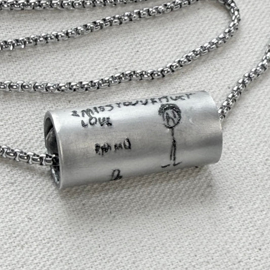 Actual handwriting or kids artwork necklace hand riveted - Drake designs jewelry