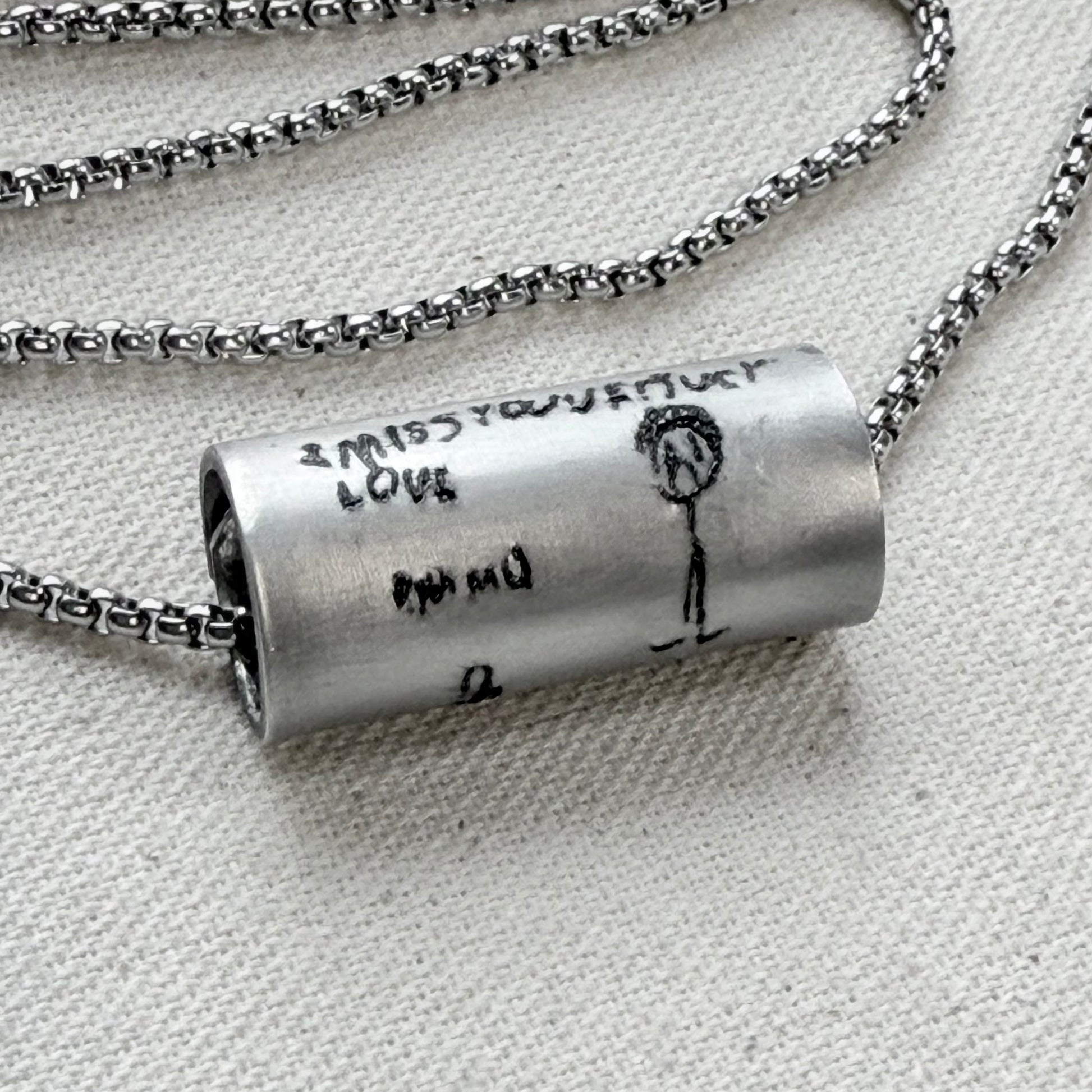 kids artwork engraved  necklace hand riveted - Drake designs jewelry