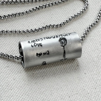 kids artwork engraved  necklace hand riveted - Drake designs jewelry