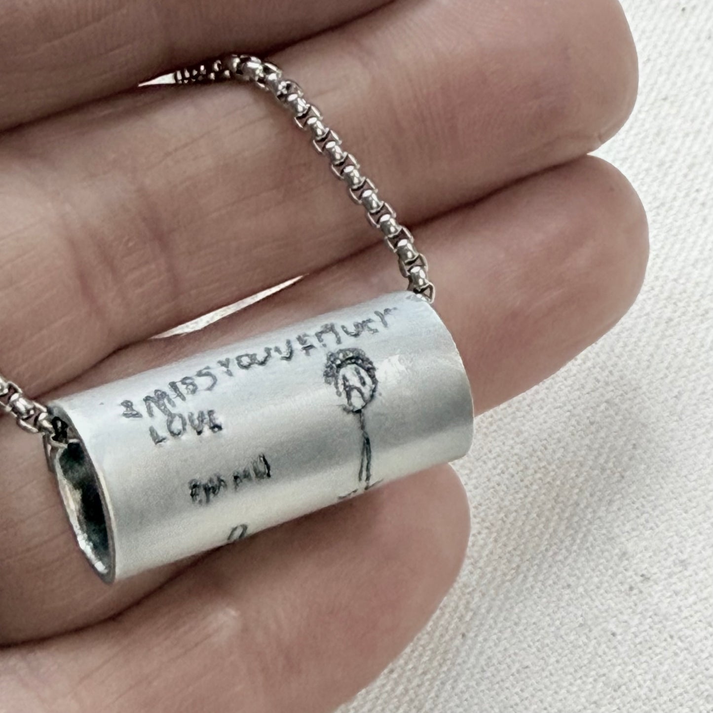 Actual handwriting or kids artwork necklace hand riveted - Drake designs jewelry