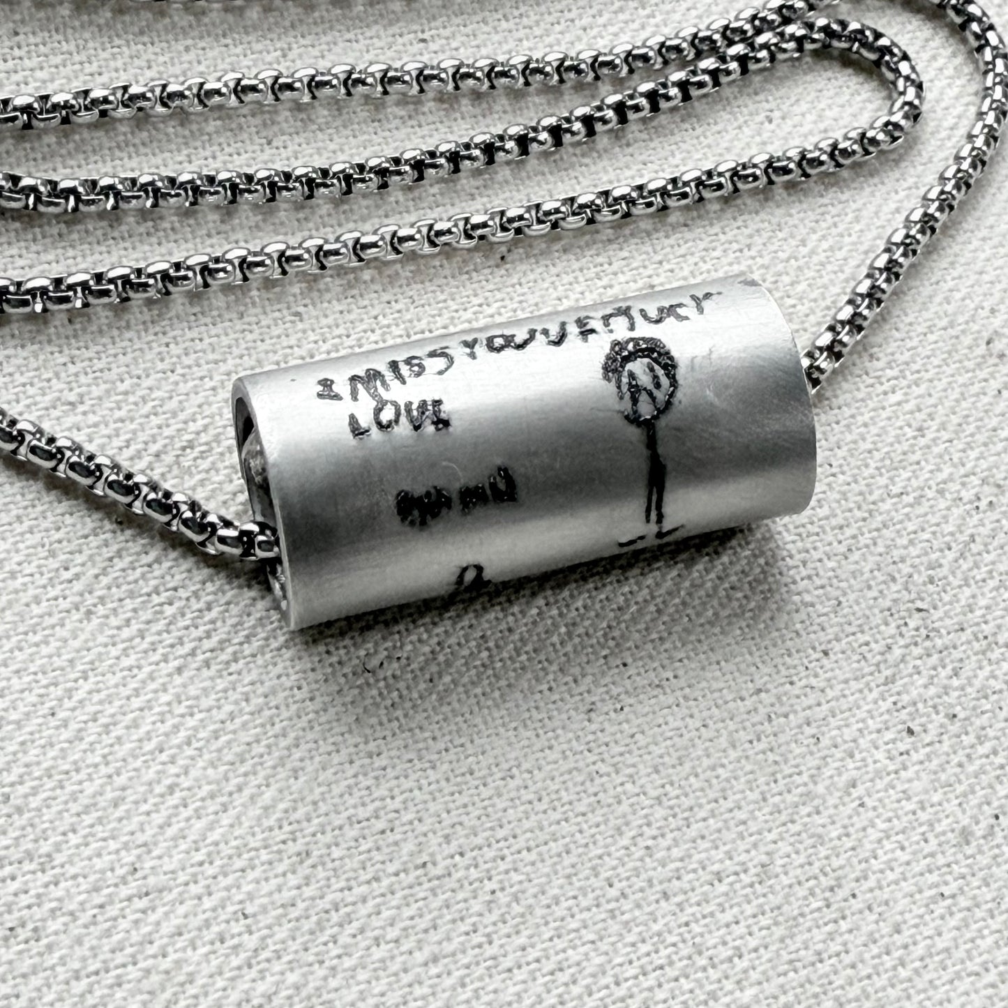 kids artwork  or actual handwriting engraved necklace hand riveted - Drake designs jewelry