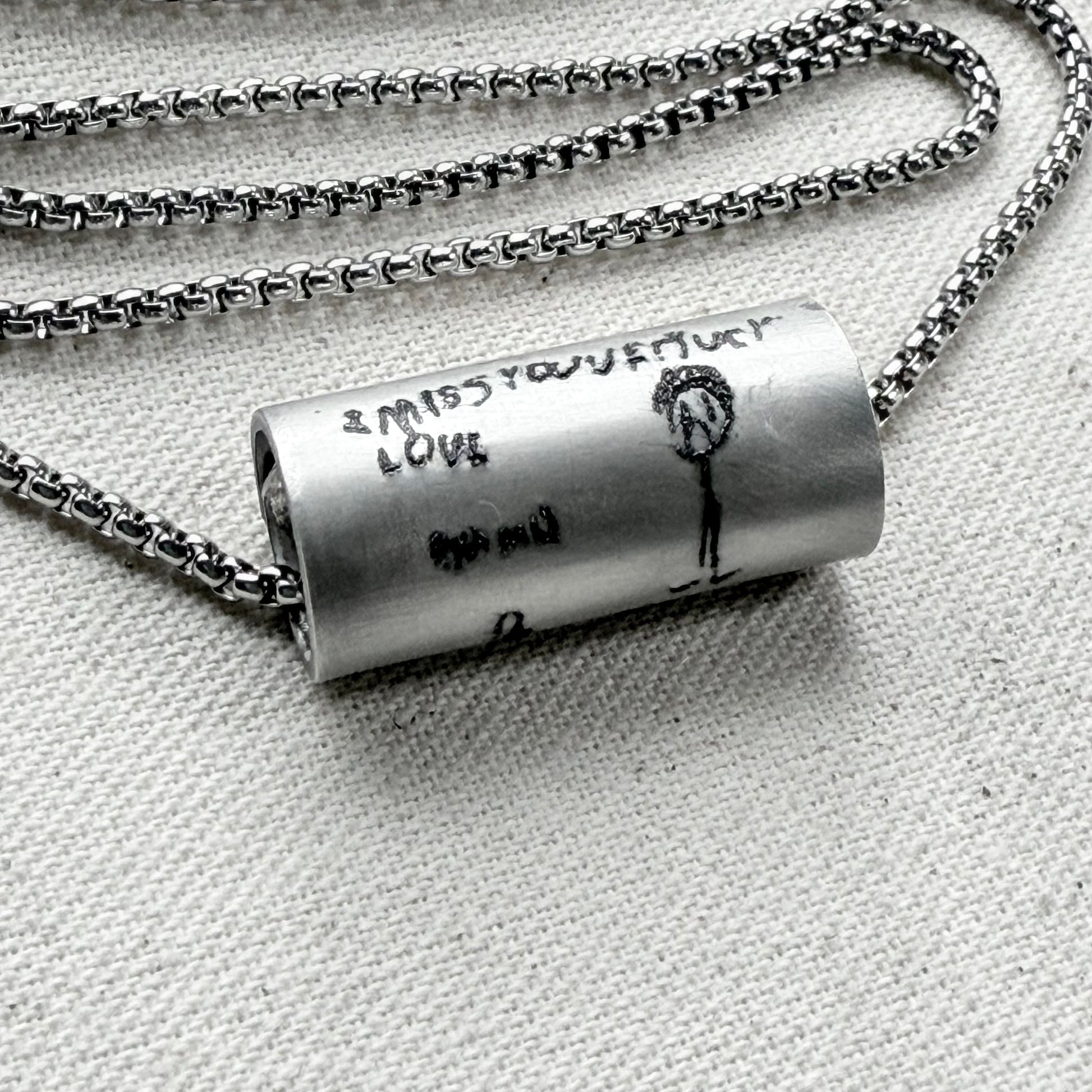 kids artwork  or actual handwriting engraved necklace hand riveted - Drake designs jewelry