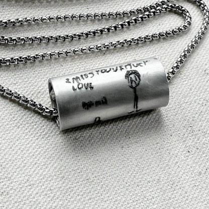 kids artwork  or actual handwriting engraved necklace hand riveted - Drake designs jewelry