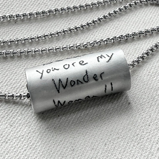 Actual handwriting or kids artwork necklace hand riveted - Drake designs jewelry