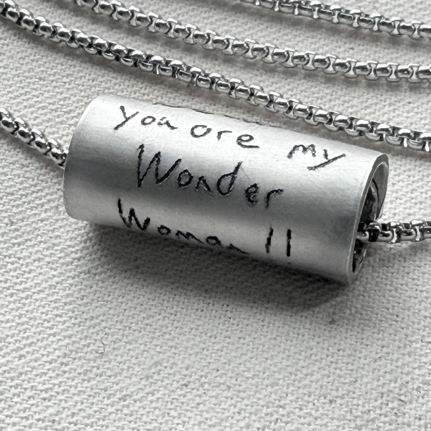 Actual handwriting of loved one engraved necklace hand riveted - Drake designs jewelry