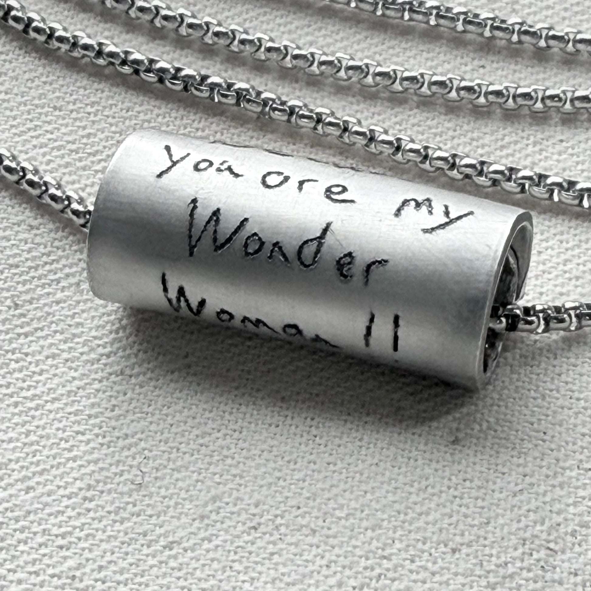Actual handwriting of loved one engraved necklace hand riveted - Drake designs jewelry