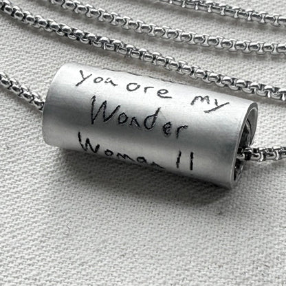 Actual handwriting of loved one engraved necklace hand riveted - Drake designs jewelry