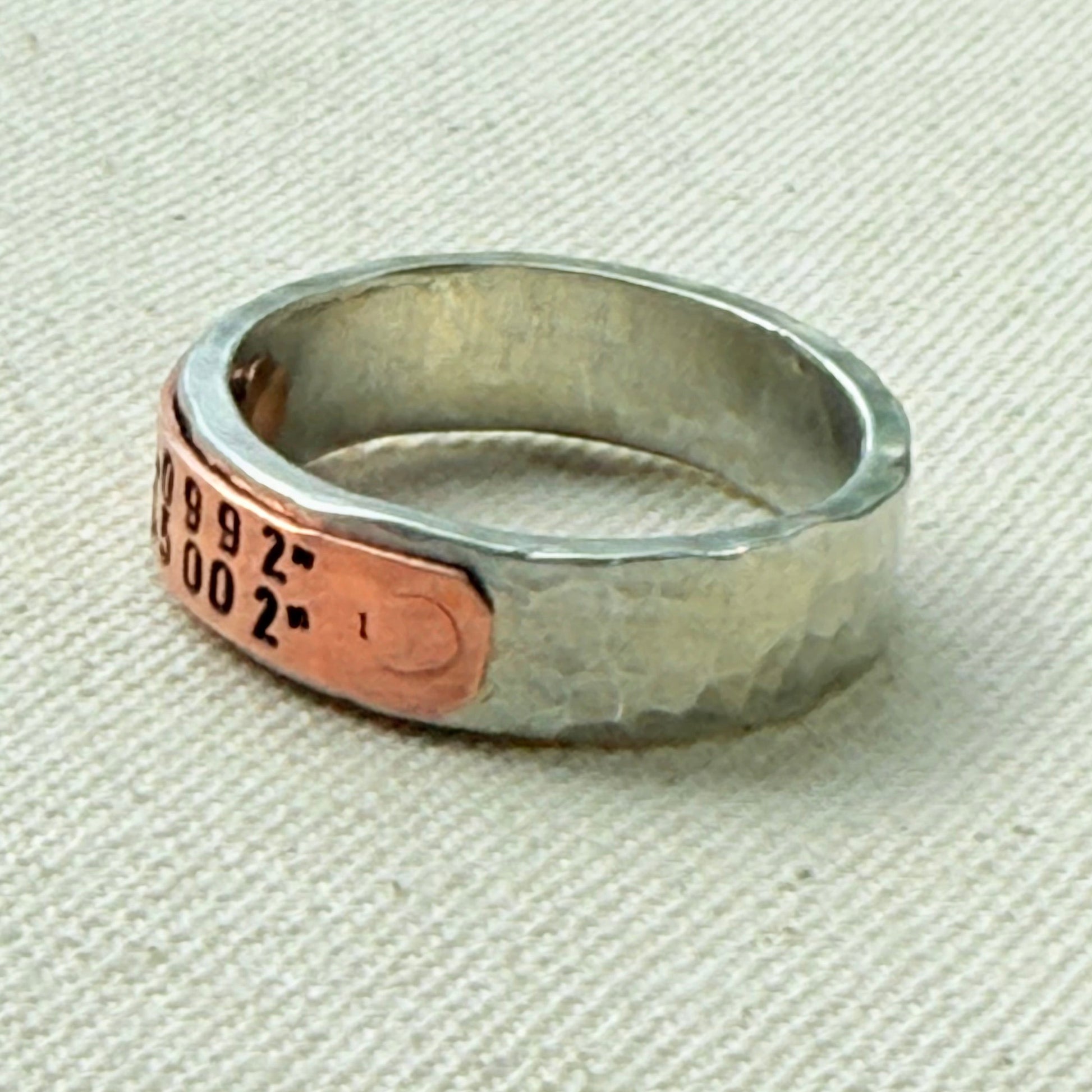 silver and copper hammered latitiude longitude ring for men or women - drake designs jewelry