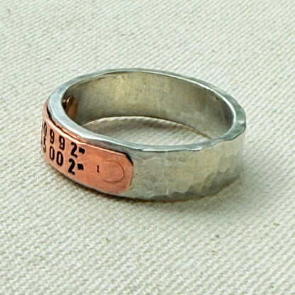 silver and copper hammered latitiude longitude ring for men or women - drake designs jewelry
